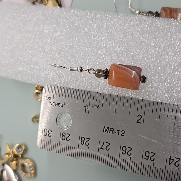 Vintage Gemstone Pink To Tan Nature Stones Earrings In Silver 925 Hooks - Picture 17 of 17